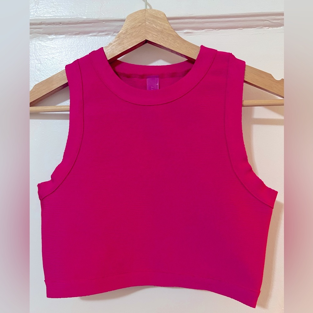 NWT SKIMS knit Barbie-pink crop top